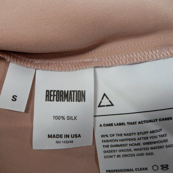 REFORMATION Mini ROBE S 100% SILK Blush Pink Emotional Support Embroidery NEW - Picture 7 of 8